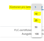 angezeigte Positionen