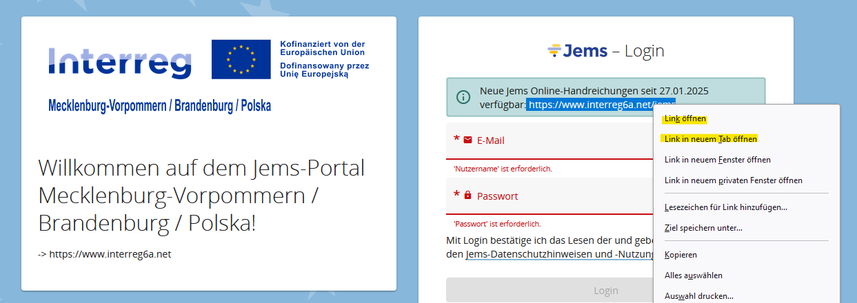 DE – Nützliche Tipps Link aus Jems öffnen