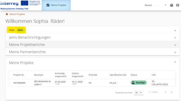 Dashboard Filter aktiv 1 – DE